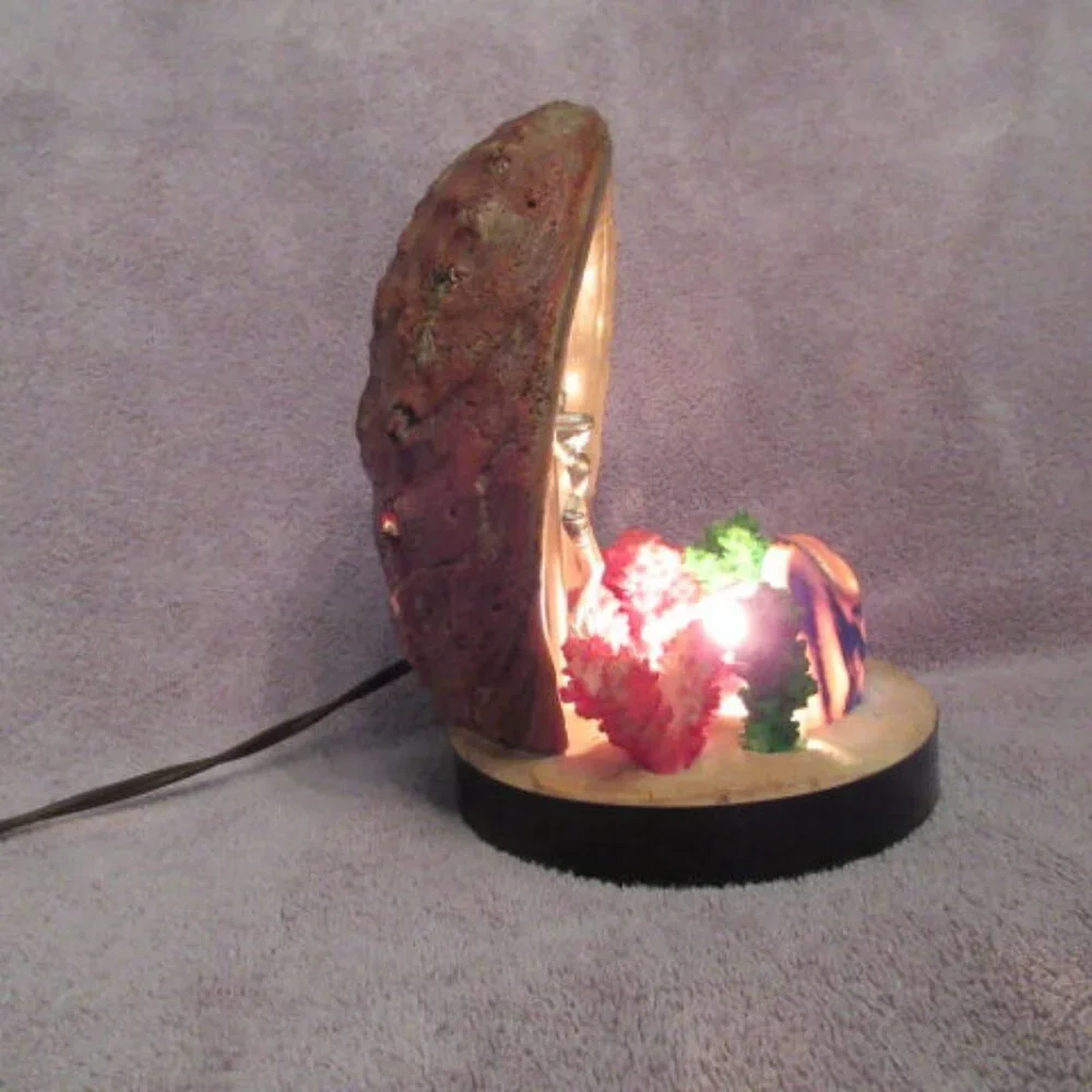 Vintage Abalone Shell TV Lamp Night Light Jesus Crucifix Shrine Lucite MCM 50s